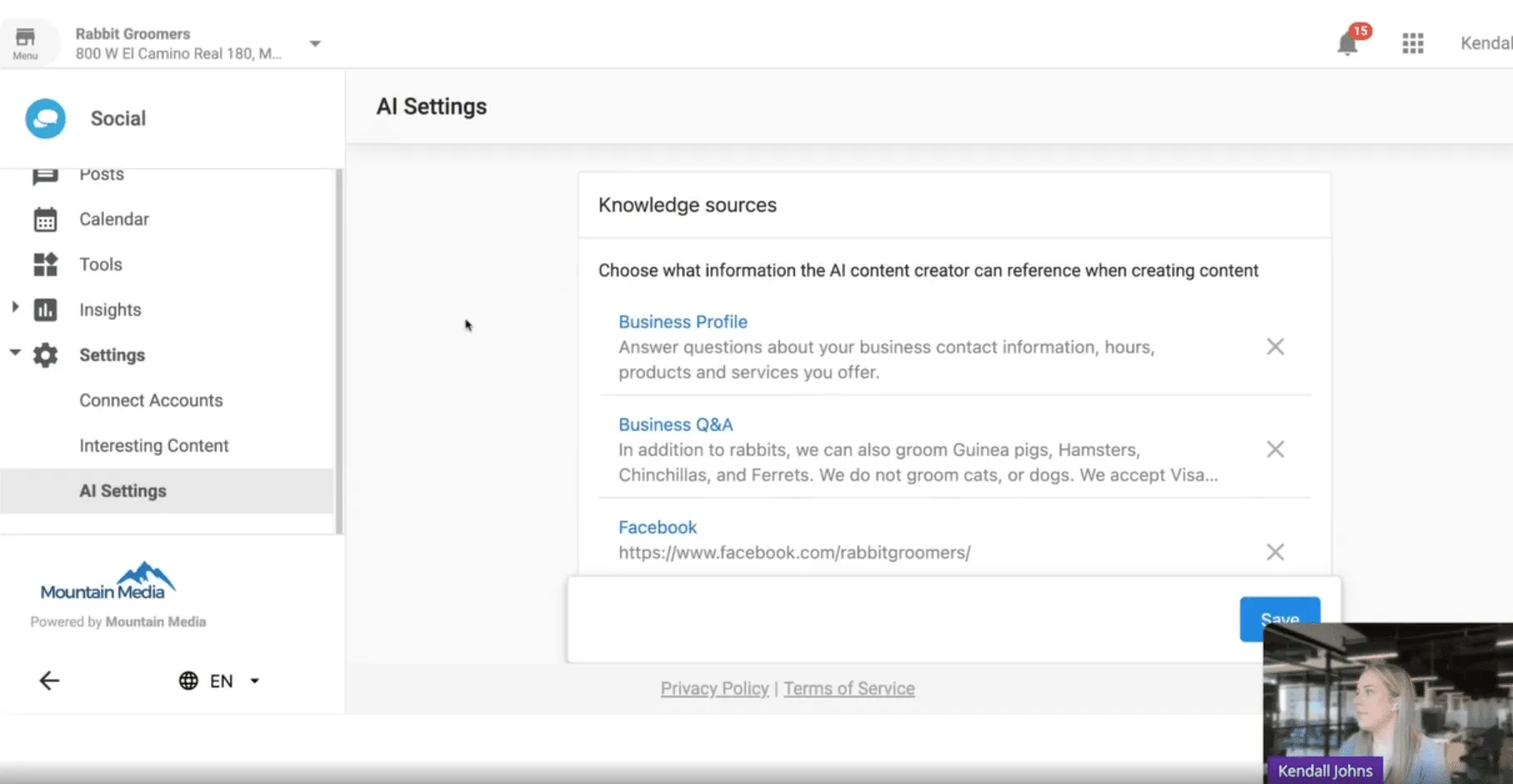 AI content creation tools: knowledge settings