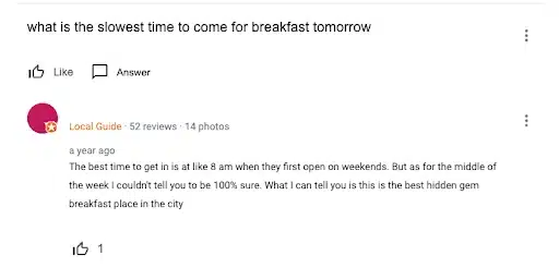 What is the slowest time to come for breakfast tomorrow