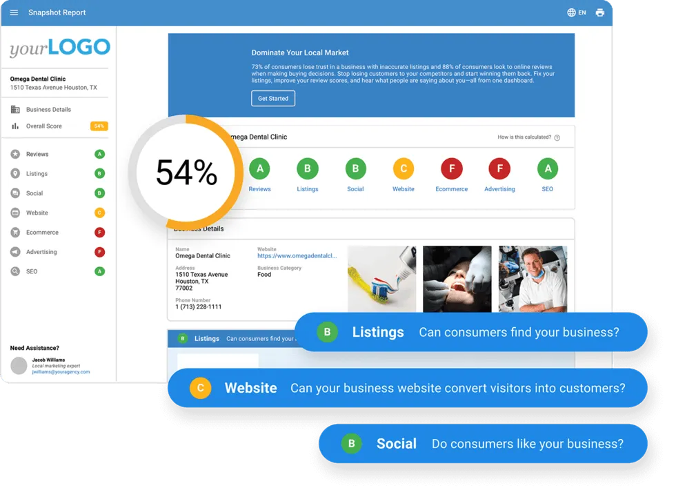 how-toget-seo-clients: snapshot report, vendasta