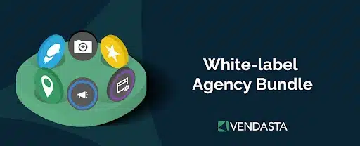 Reselling business ideas 7. A banner with a mix of round tokens representing products to bundle and the words “white-label agency bundle.”