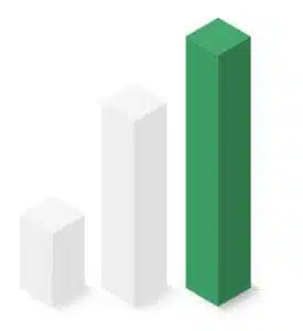 A 3D bar graph increasing with each of the three bars.